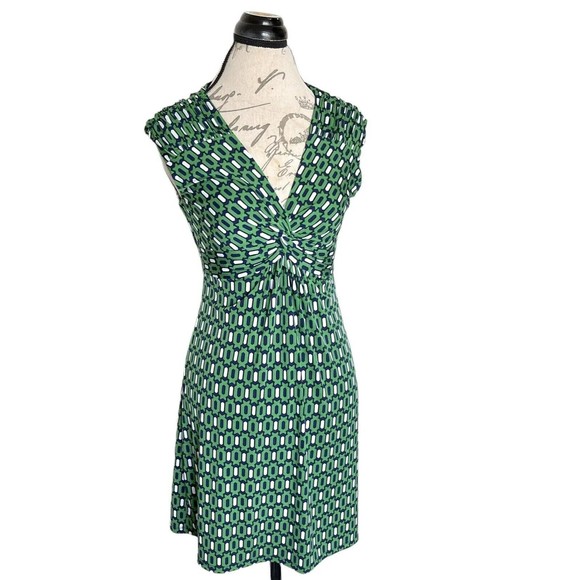 Kiara Womens Dress Size Small Short Sleeve Green Geometric Knot Mini Stretch - Picture 7 of 12
